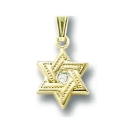 14 K Yellow Gold & Genuine Diamond "Star of David" Necklace (Optional 18'' Rope Chain)