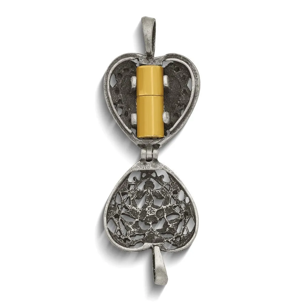 ALWAYS IN MY HEART" Silver-tone Antiqued Heart Locket Memorial with Brass Ash Holder - 24-inch Necklace with Message Card