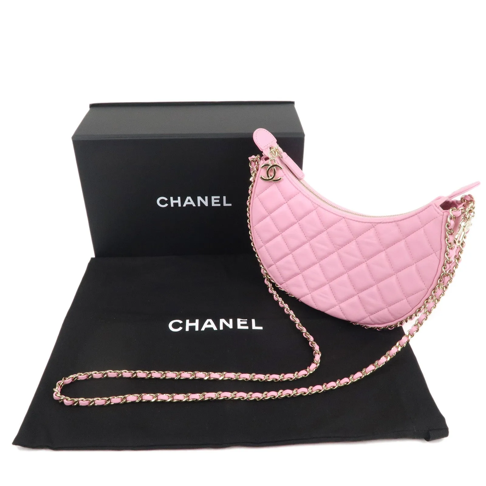 Auth CHANEL Matelasse Lamb Skin Small Hobo Shoulder Bag Pink AS3917 Used F/S