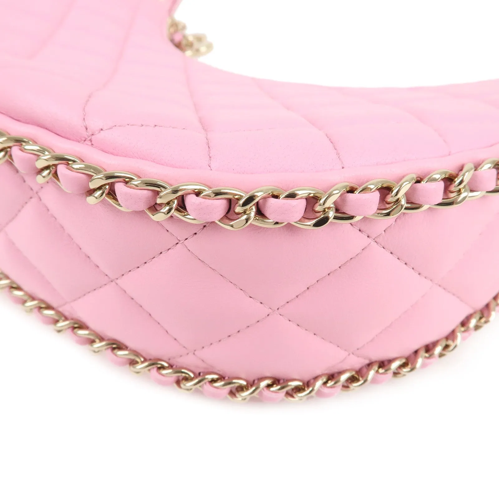 Auth CHANEL Matelasse Lamb Skin Small Hobo Shoulder Bag Pink AS3917 Used F/S