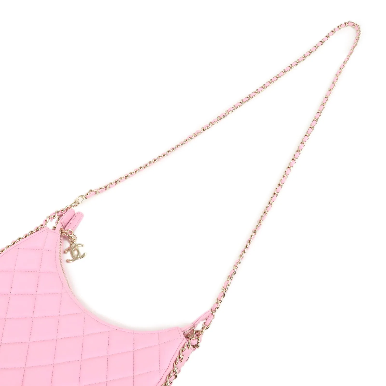 Auth CHANEL Matelasse Lamb Skin Small Hobo Shoulder Bag Pink AS3917 Used F/S