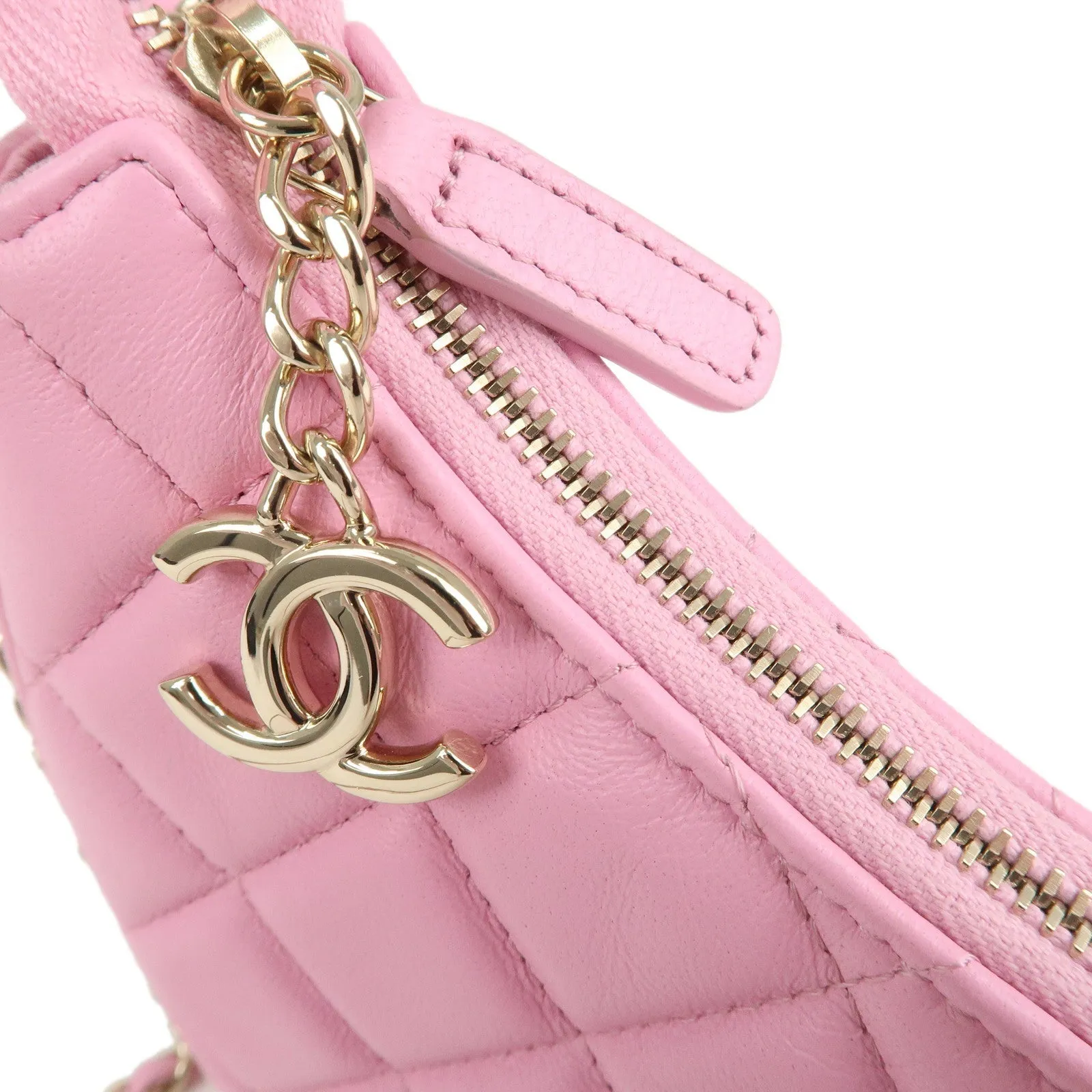 Auth CHANEL Matelasse Lamb Skin Small Hobo Shoulder Bag Pink AS3917 Used F/S