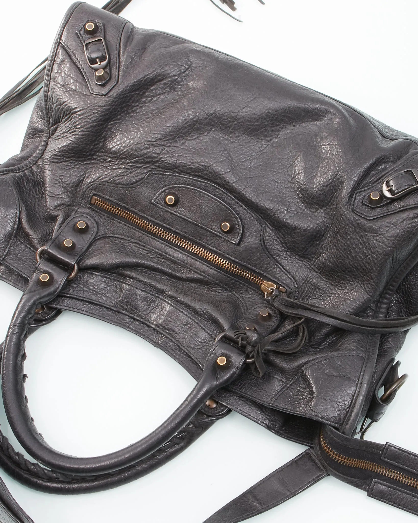 Balenciaga Black Leather Classic Motocross Medium City Bag