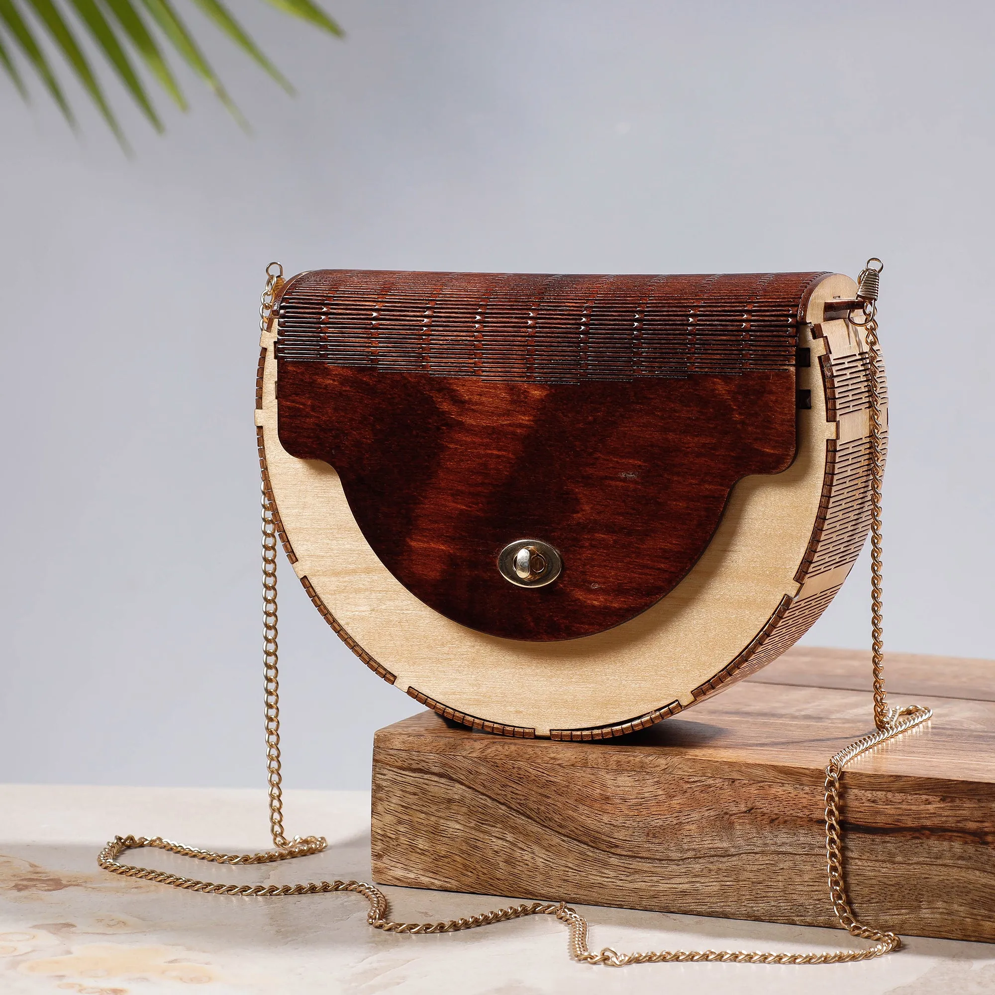 Beige - Handcrafted Birch Wooden Sling Bag