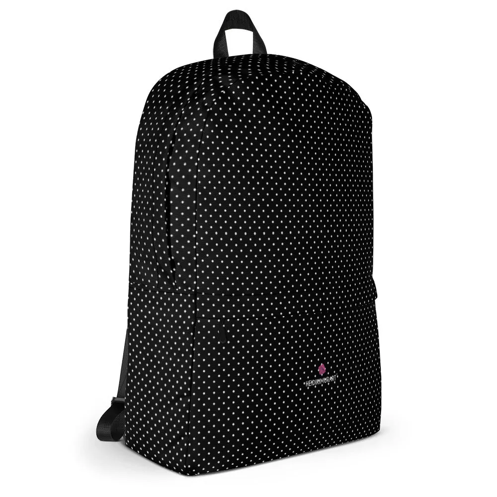Black Polka Dots Backpack, Designer Dotted Ergonomic Padded Medium Size Adult's Backpack