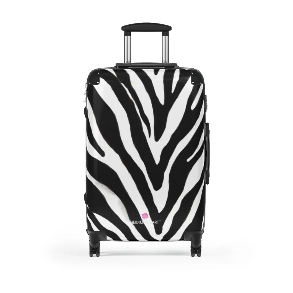 Black Zebra Striped Print Suitcases, Zebra Striped Animal Print Designer Suitcase Luggage (Small, Medium, Large)