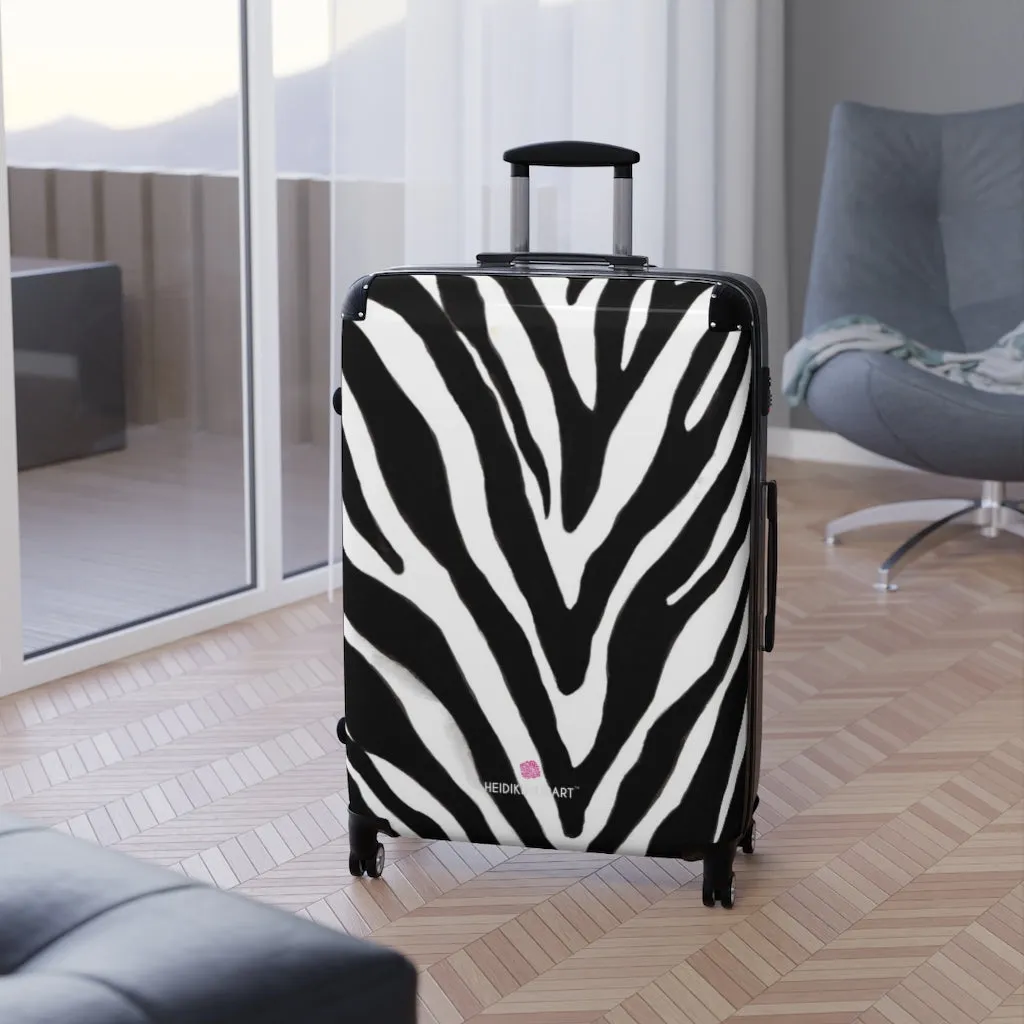 Black Zebra Striped Print Suitcases, Zebra Striped Animal Print Designer Suitcase Luggage (Small, Medium, Large)