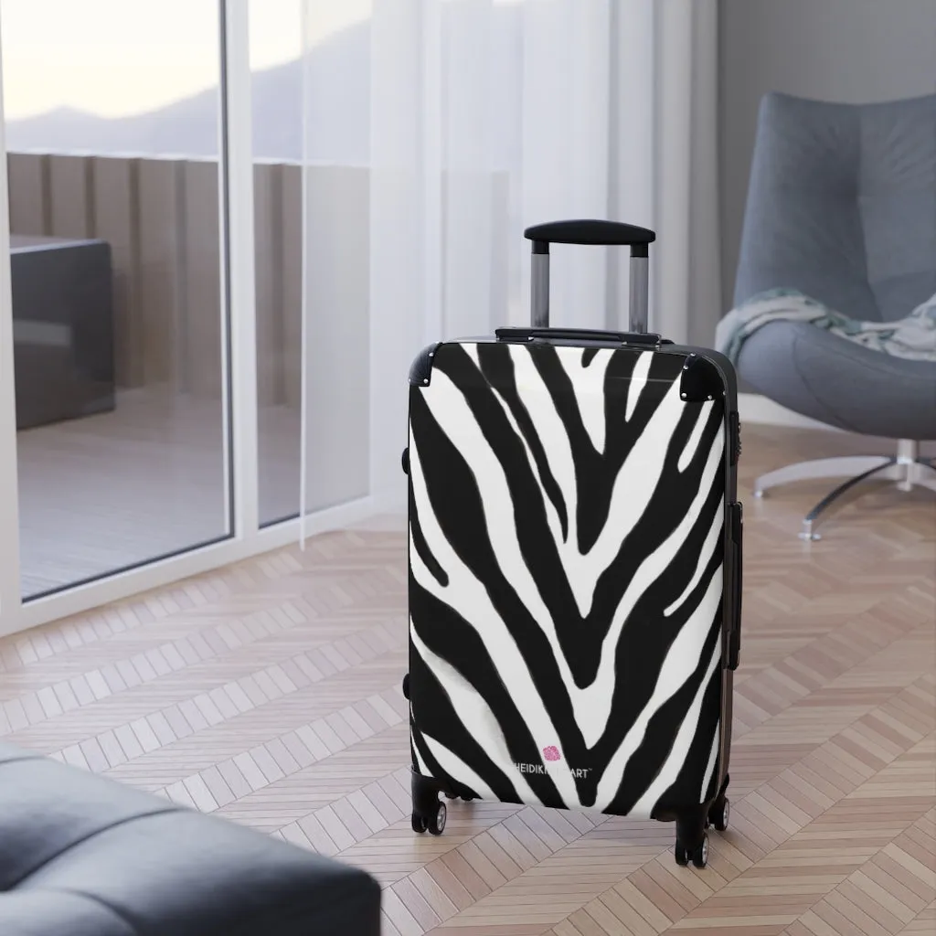 Black Zebra Striped Print Suitcases, Zebra Striped Animal Print Designer Suitcase Luggage (Small, Medium, Large)