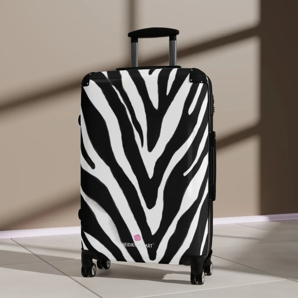 Black Zebra Striped Print Suitcases, Zebra Striped Animal Print Designer Suitcase Luggage (Small, Medium, Large)