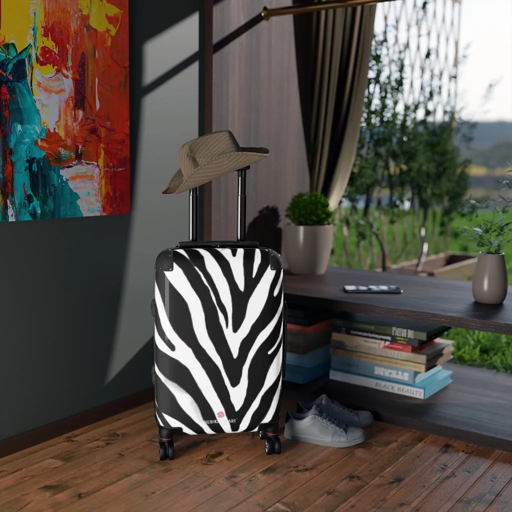 Black Zebra Striped Print Suitcases, Zebra Striped Animal Print Designer Suitcase Luggage (Small, Medium, Large)