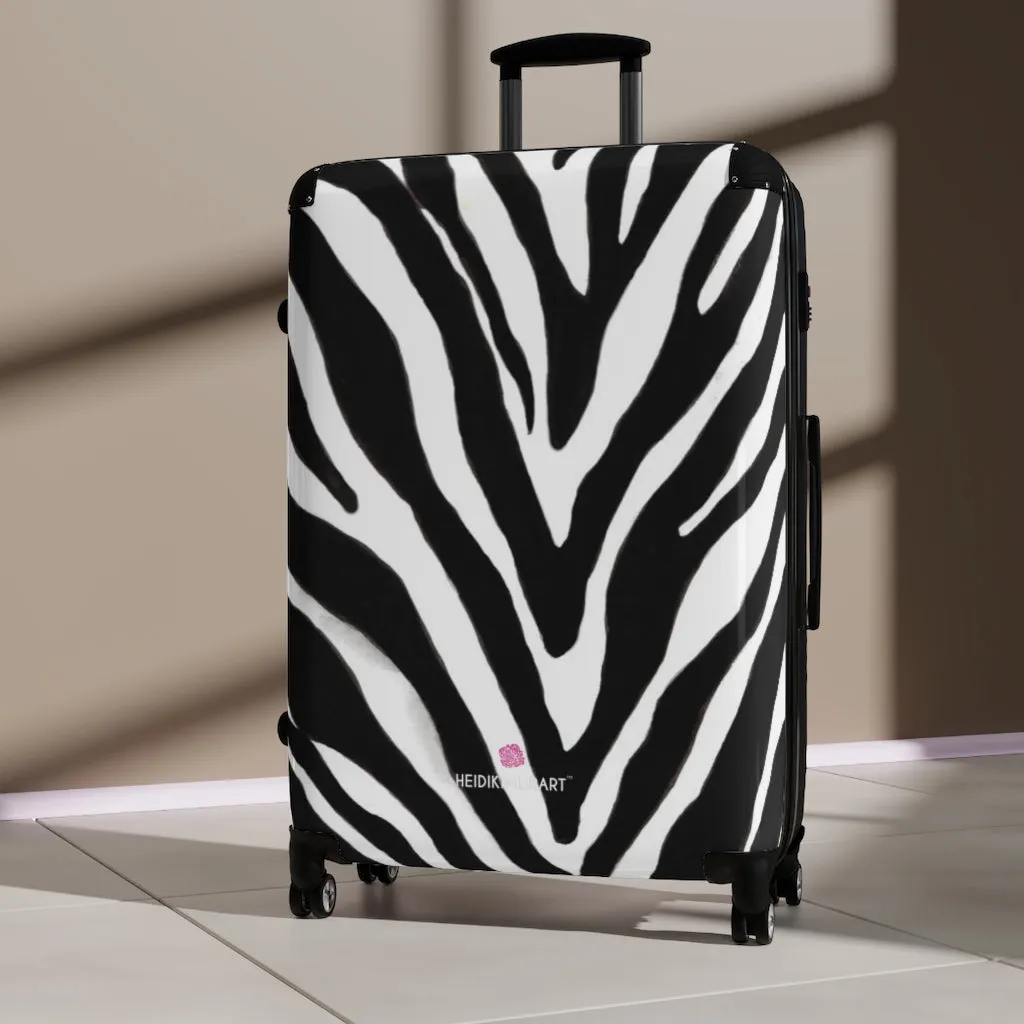 Black Zebra Striped Print Suitcases, Zebra Striped Animal Print Designer Suitcase Luggage (Small, Medium, Large)