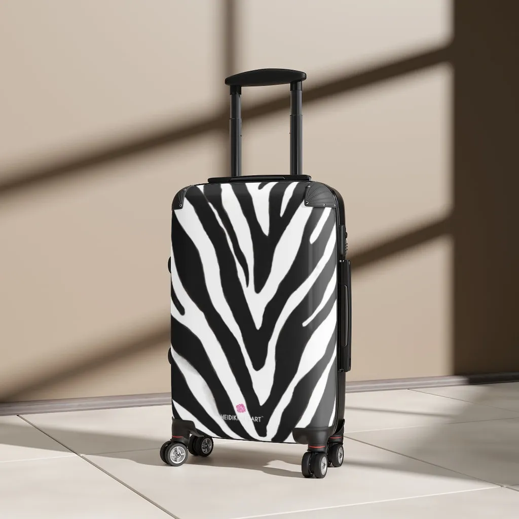 Black Zebra Striped Print Suitcases, Zebra Striped Animal Print Designer Suitcase Luggage (Small, Medium, Large)