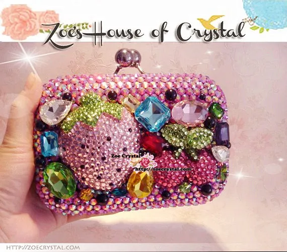 Bling and Sparkly CRYSTAL Clutch with Strawberies