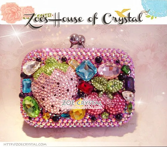 Bling and Sparkly CRYSTAL Clutch with Strawberies