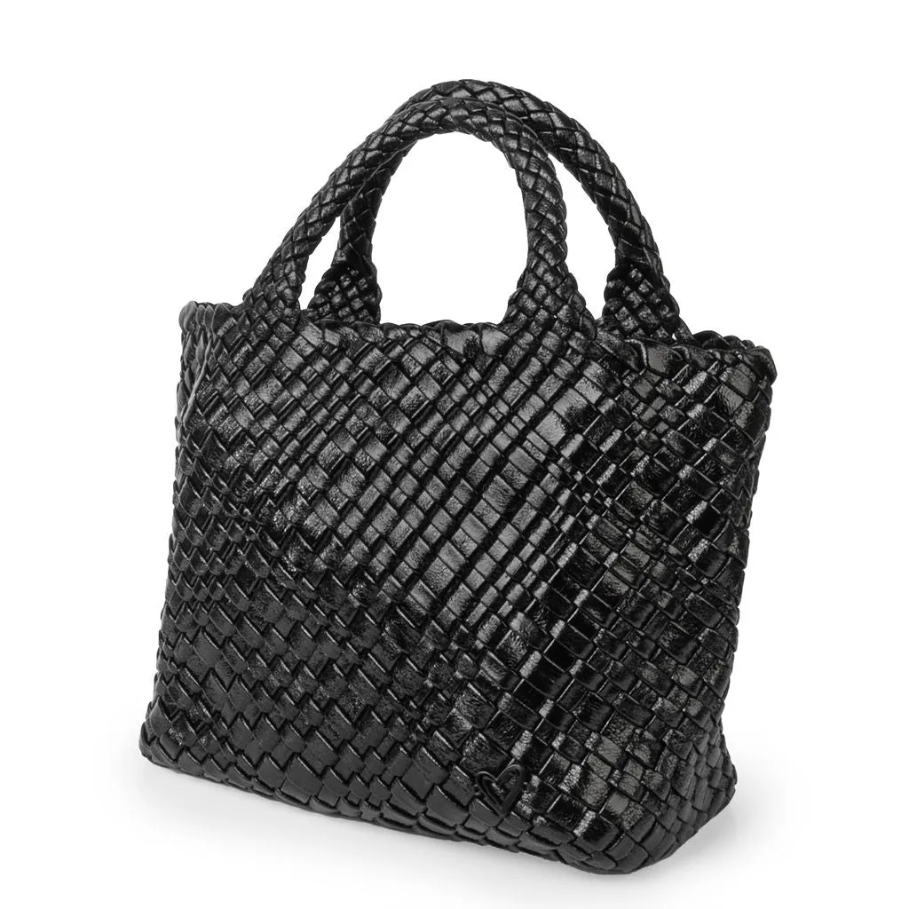 Brandon Small Woven Tote - Metallic Black