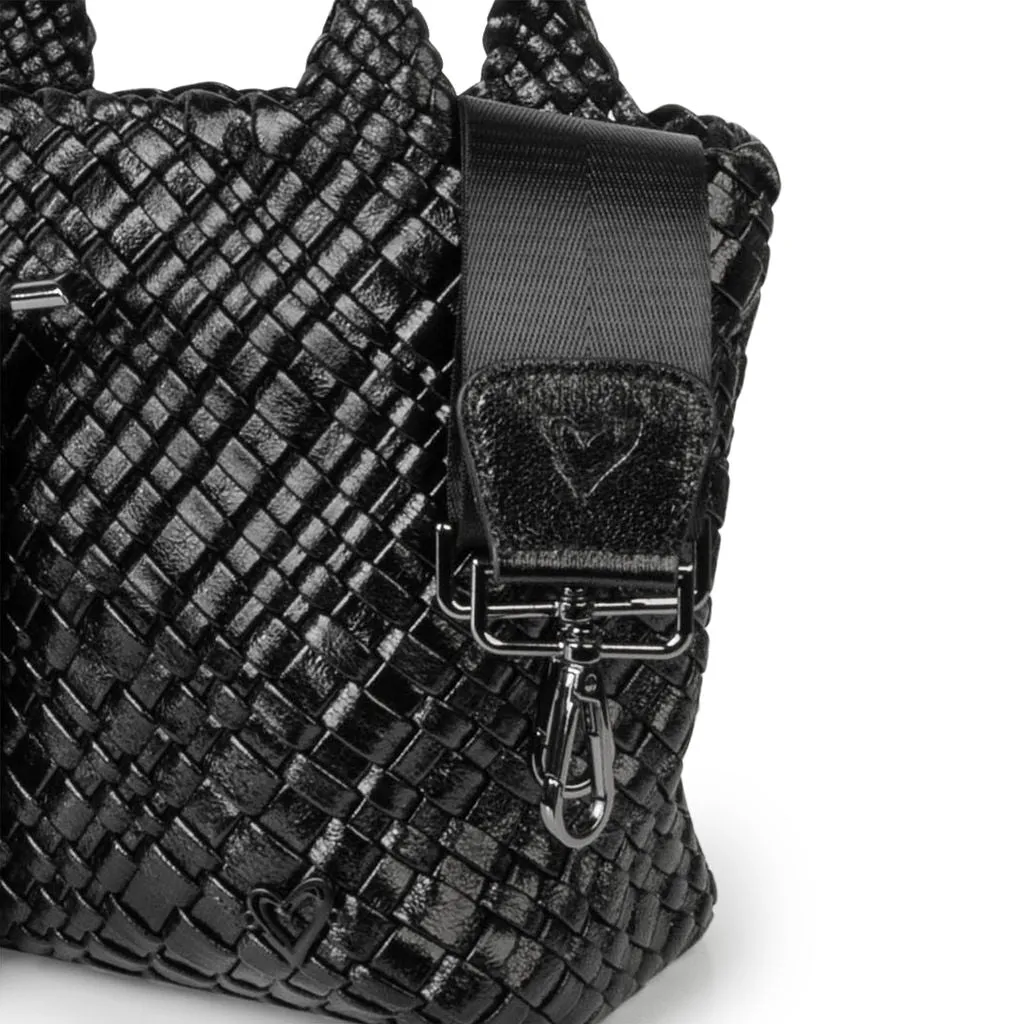 Brandon Small Woven Tote - Metallic Black
