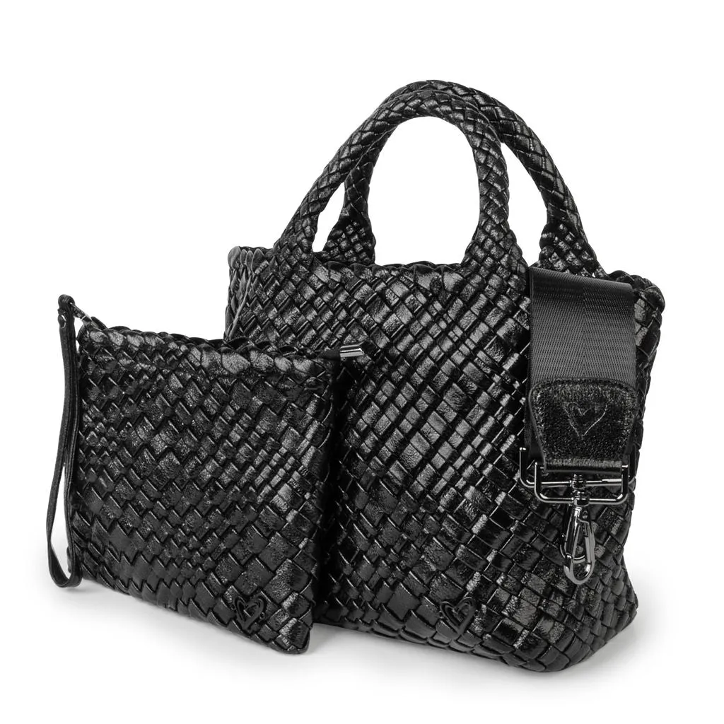 Brandon Small Woven Tote - Metallic Black