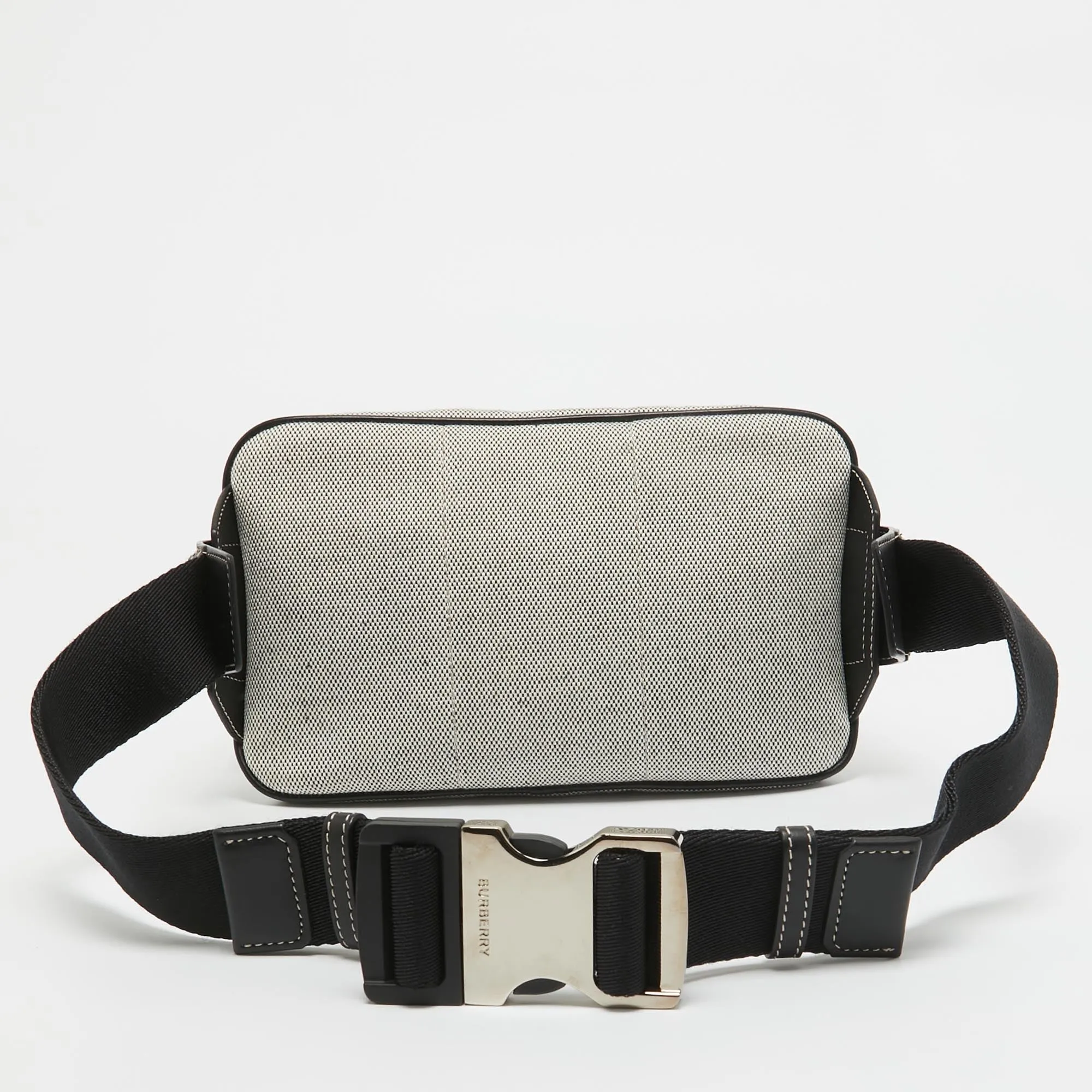BURBERRY Grey/Black Canvas and Leather West Belt Bag