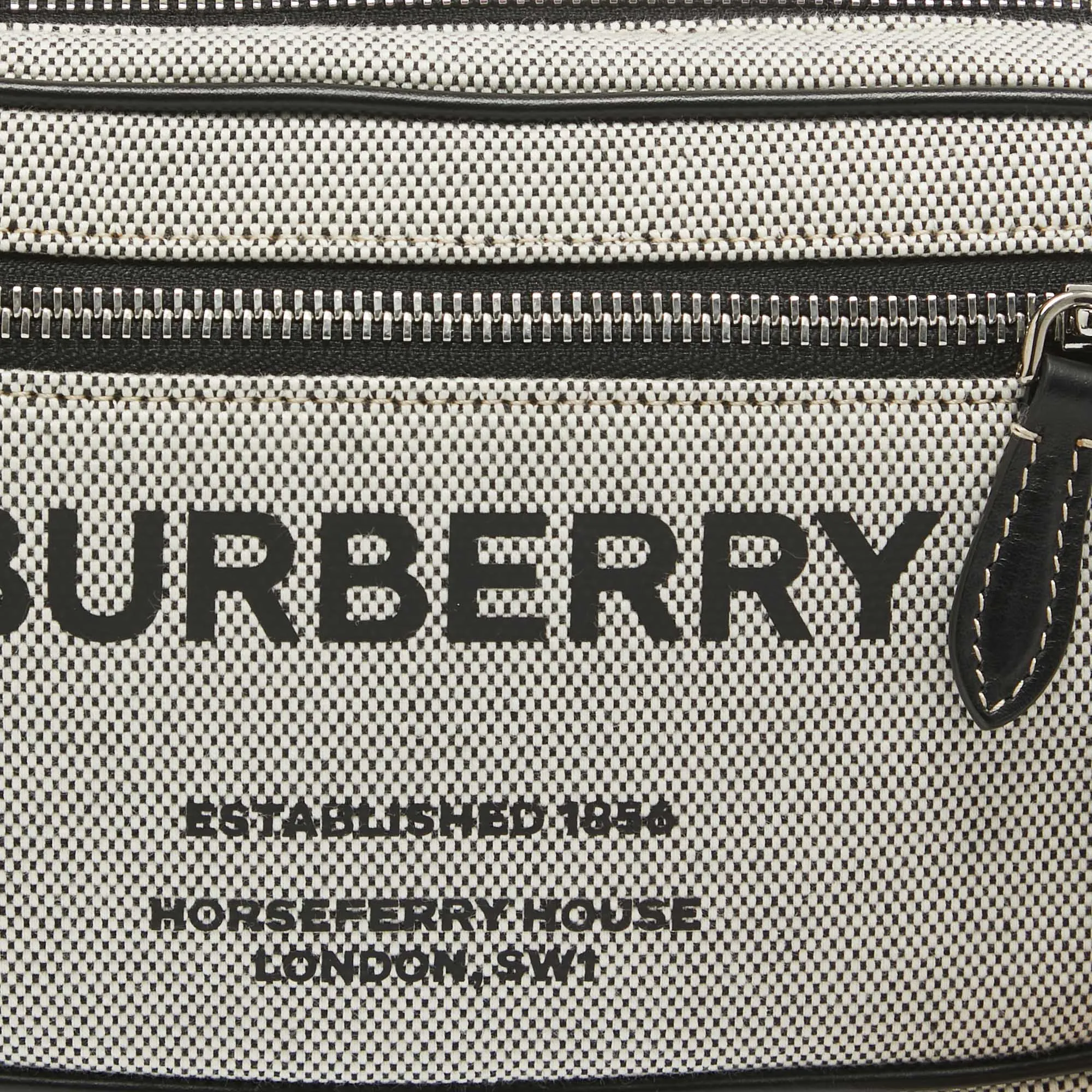 BURBERRY Grey/Black Canvas and Leather West Belt Bag
