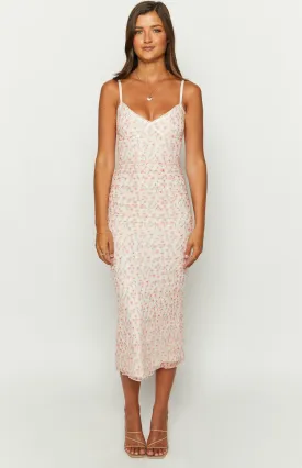 Capri Pink Floral Mesh Midi Dress