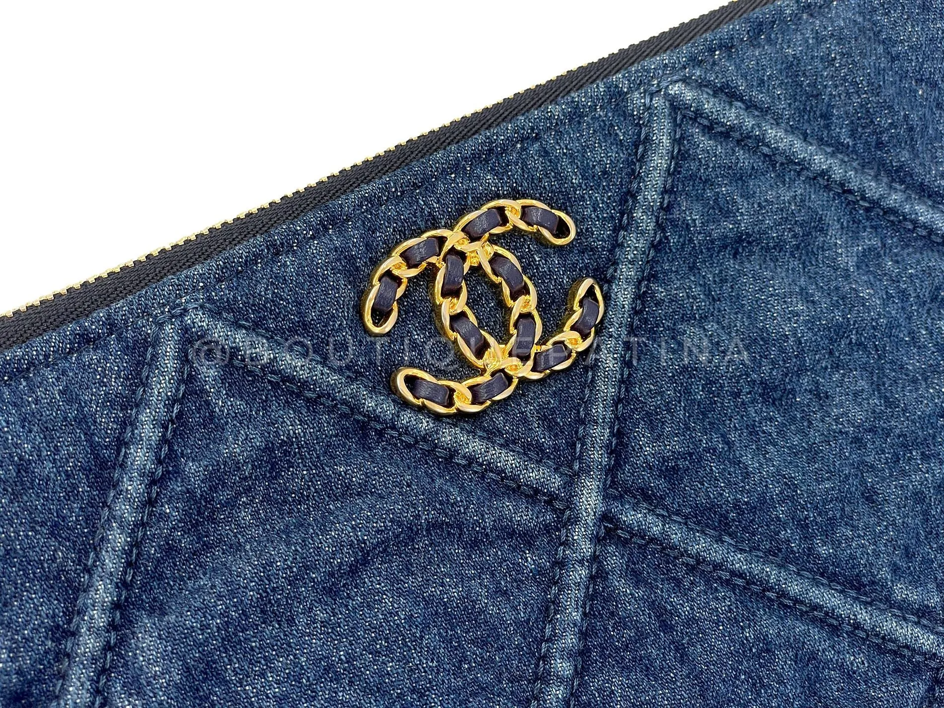 Chanel 19 Blue Denim Large O Case Clutch Bag GHW 6EX