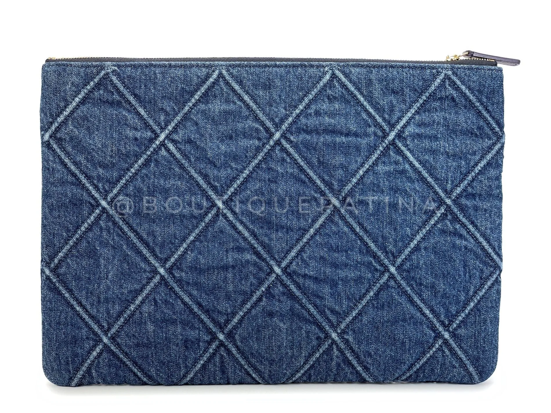 Chanel 19 Blue Denim Large O Case Clutch Bag GHW 6EX
