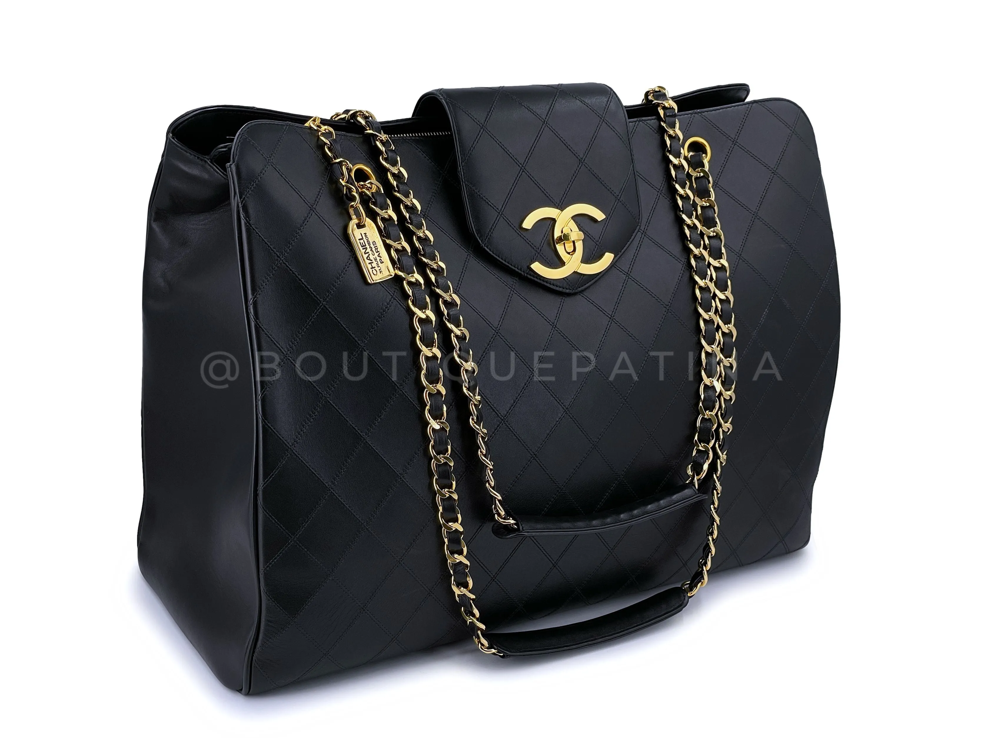 Chanel 1993 Vintage Black Supermodel Weekender XL Tote Bag 24k GHW
