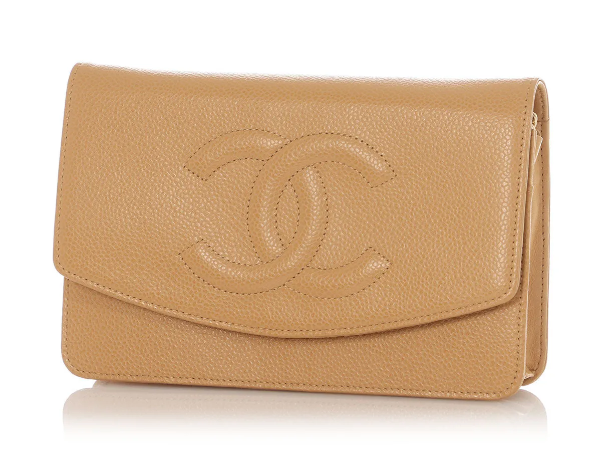 Chanel Beige Caviar and Lambskin Timeless Wallet On Chain
