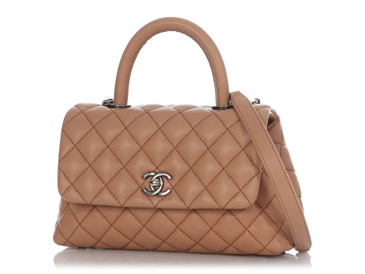 Chanel Caramel Quilted Caviar Mini Coco Handle