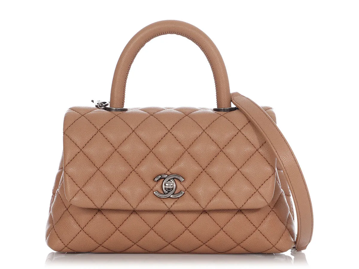 Chanel Caramel Quilted Caviar Mini Coco Handle