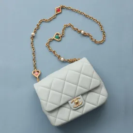 Chanel Light Blue Quilted Lambskin Jeweled Chain Flap