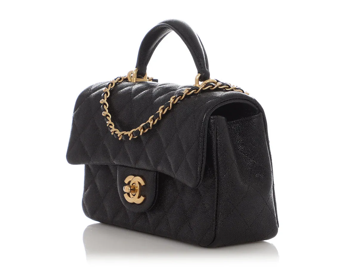 Chanel Mini Black Quilted Caviar Top Handle Flap
