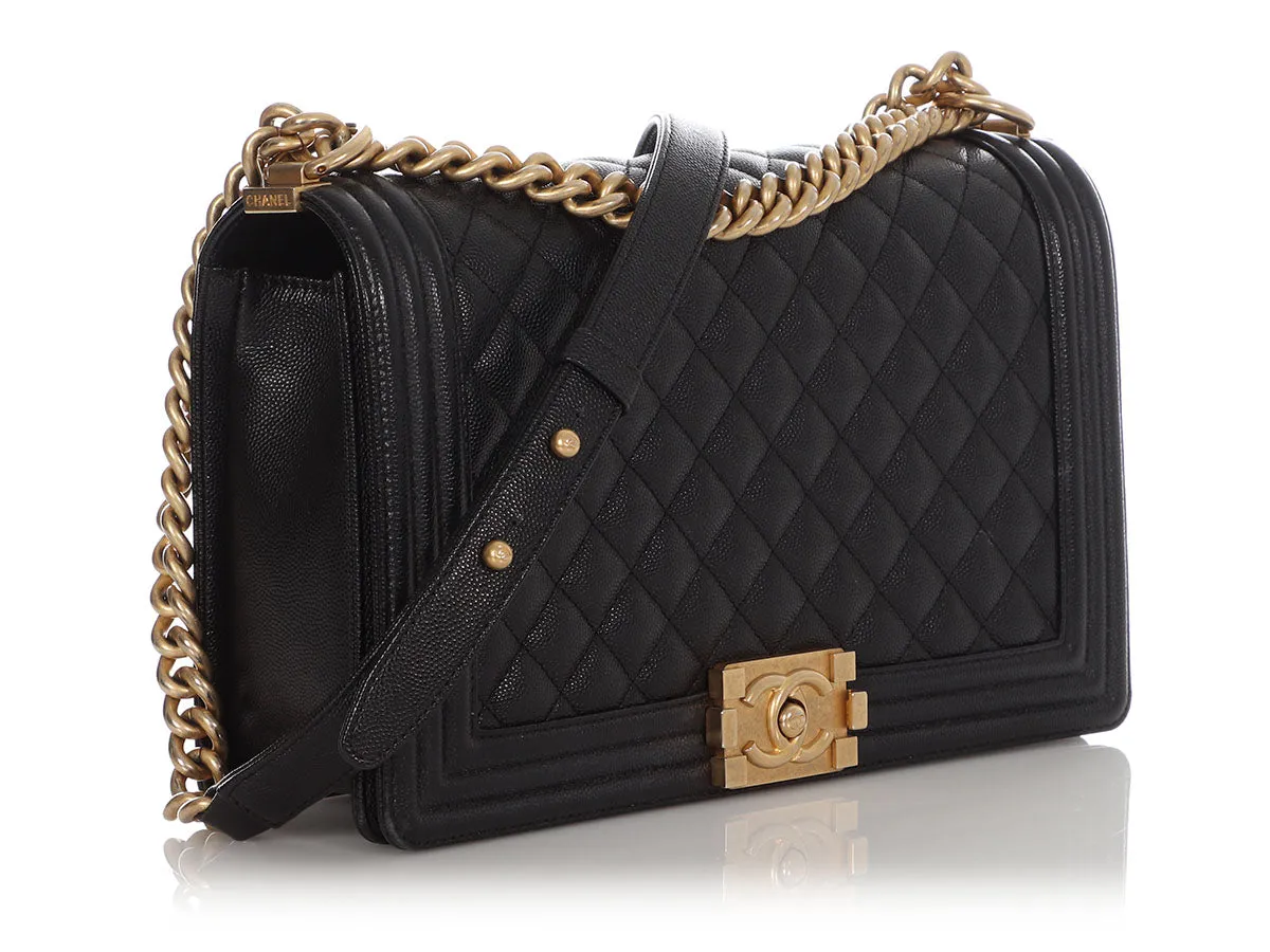 Chanel New Medium Black Quilted Caviar Boy Bag