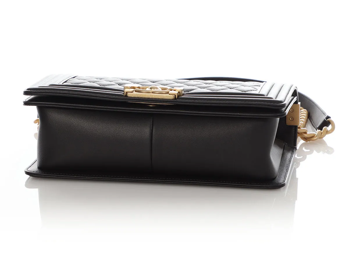 Chanel Old Medium Black Quilted Lambskin Boy Bag