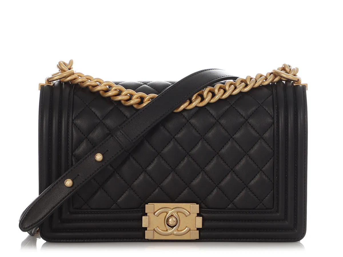 Chanel Old Medium Black Quilted Lambskin Boy Bag