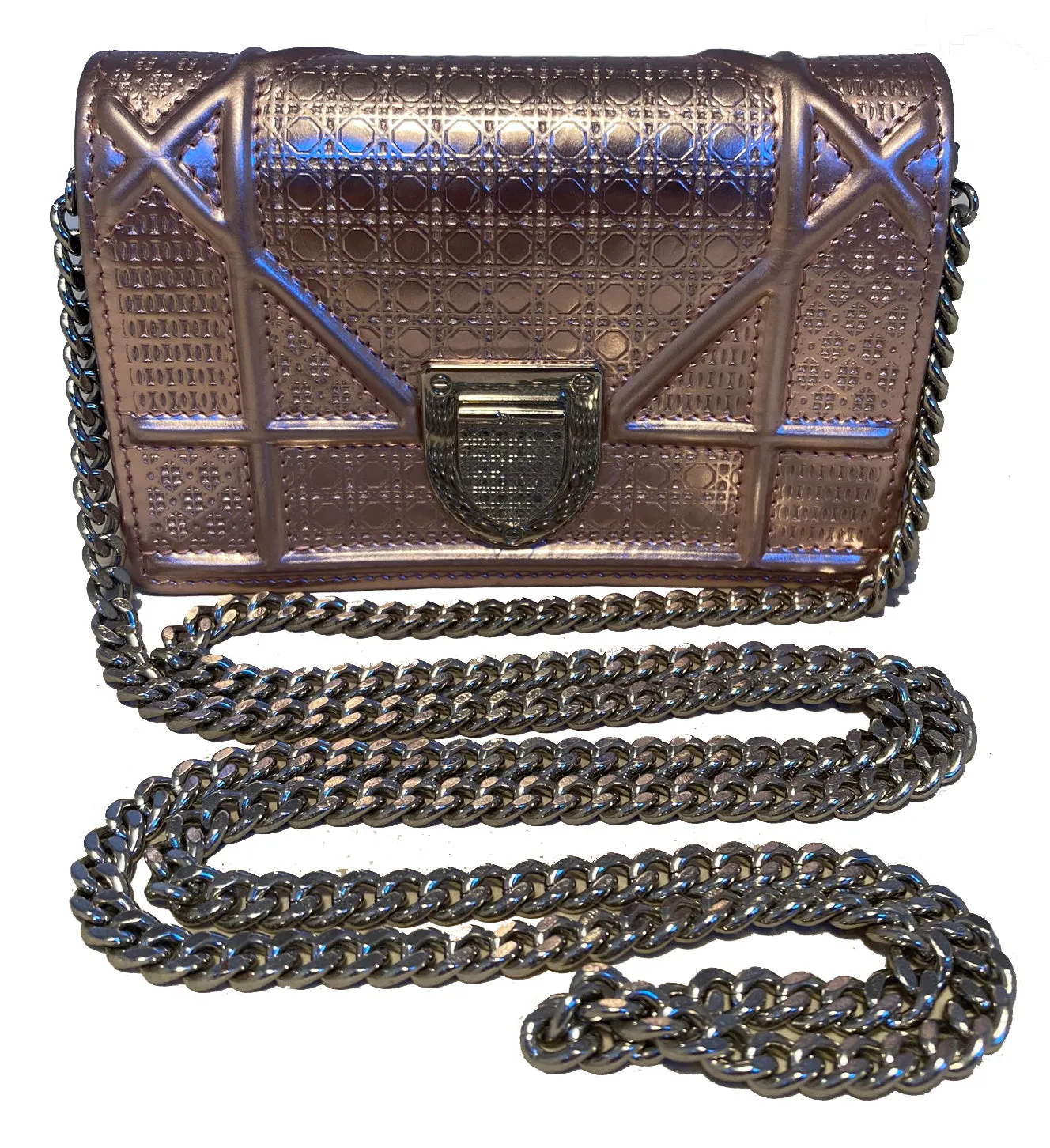 Christian Dior Pink Metallic Mirco Cannage Baby Diorama Bag