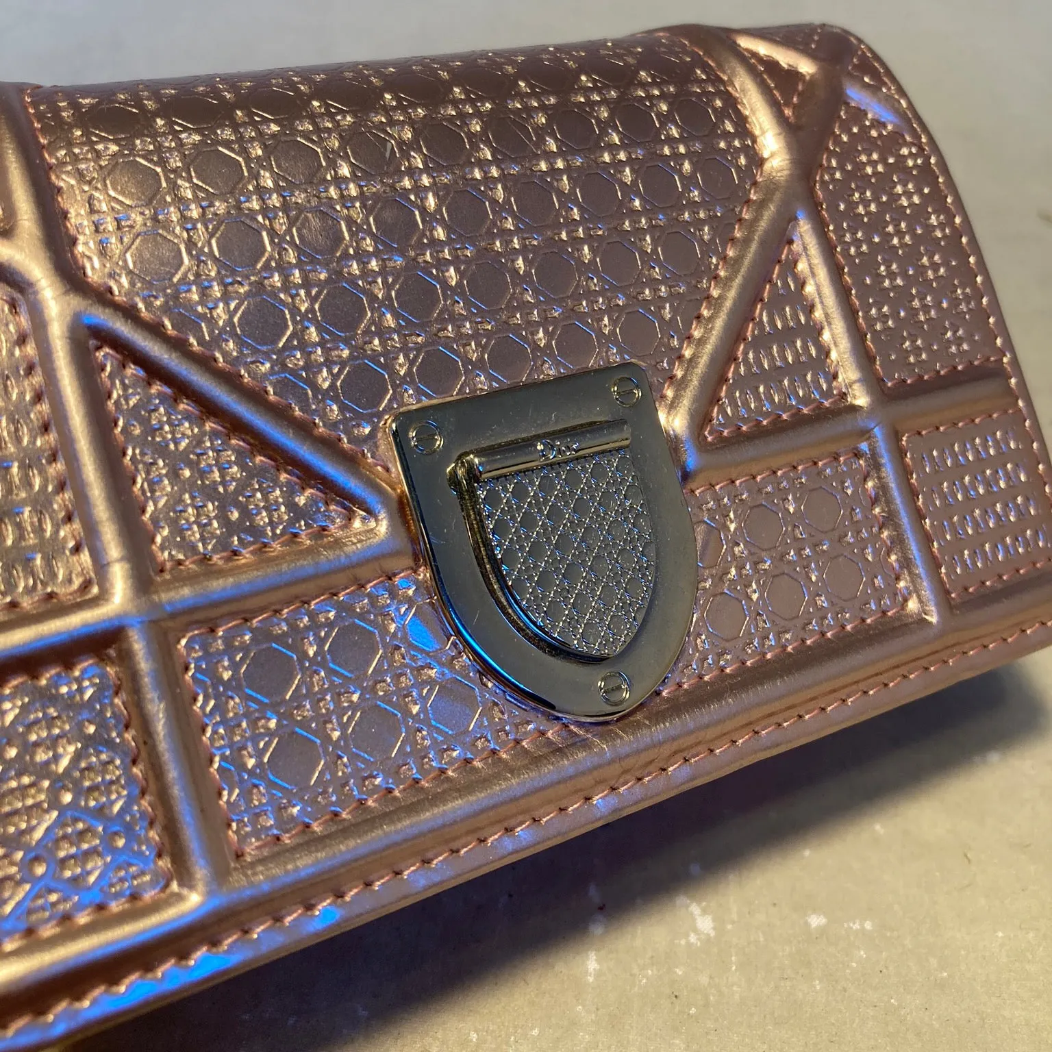 Christian Dior Pink Metallic Mirco Cannage Baby Diorama Bag