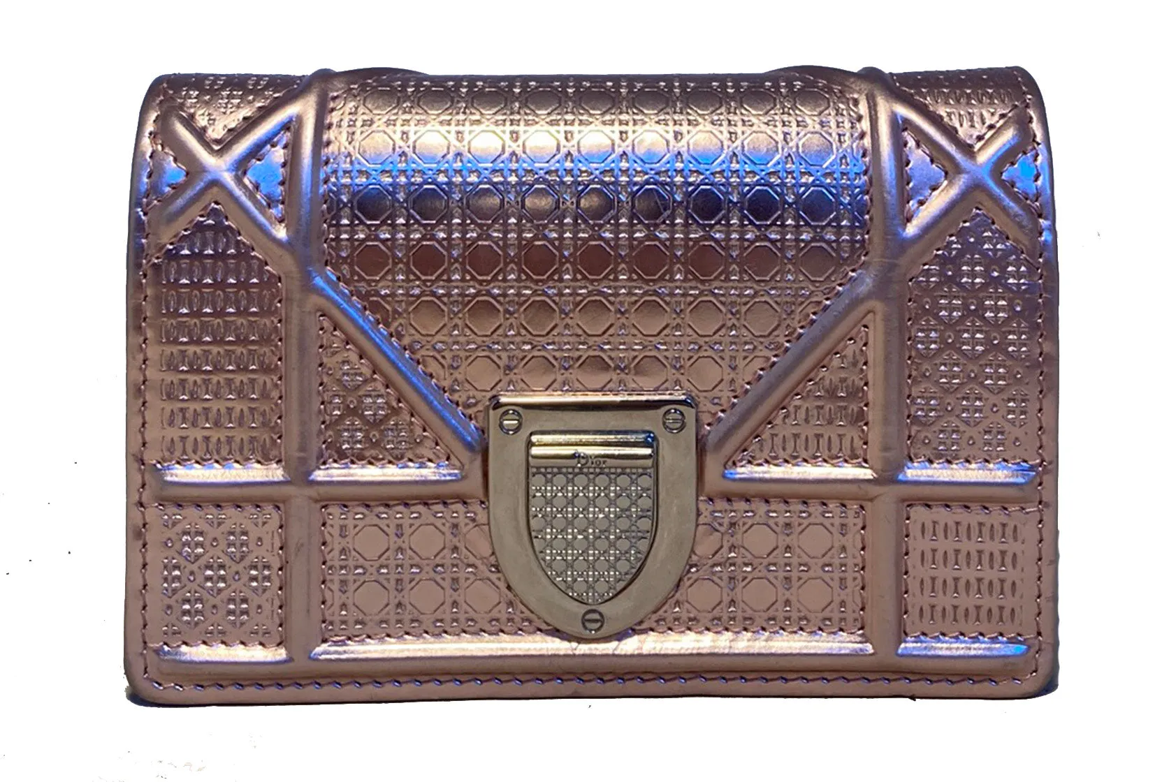 Christian Dior Pink Metallic Mirco Cannage Baby Diorama Bag