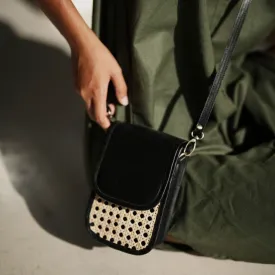 D Jessica Cane and Leather Clutch Crossbody in Black