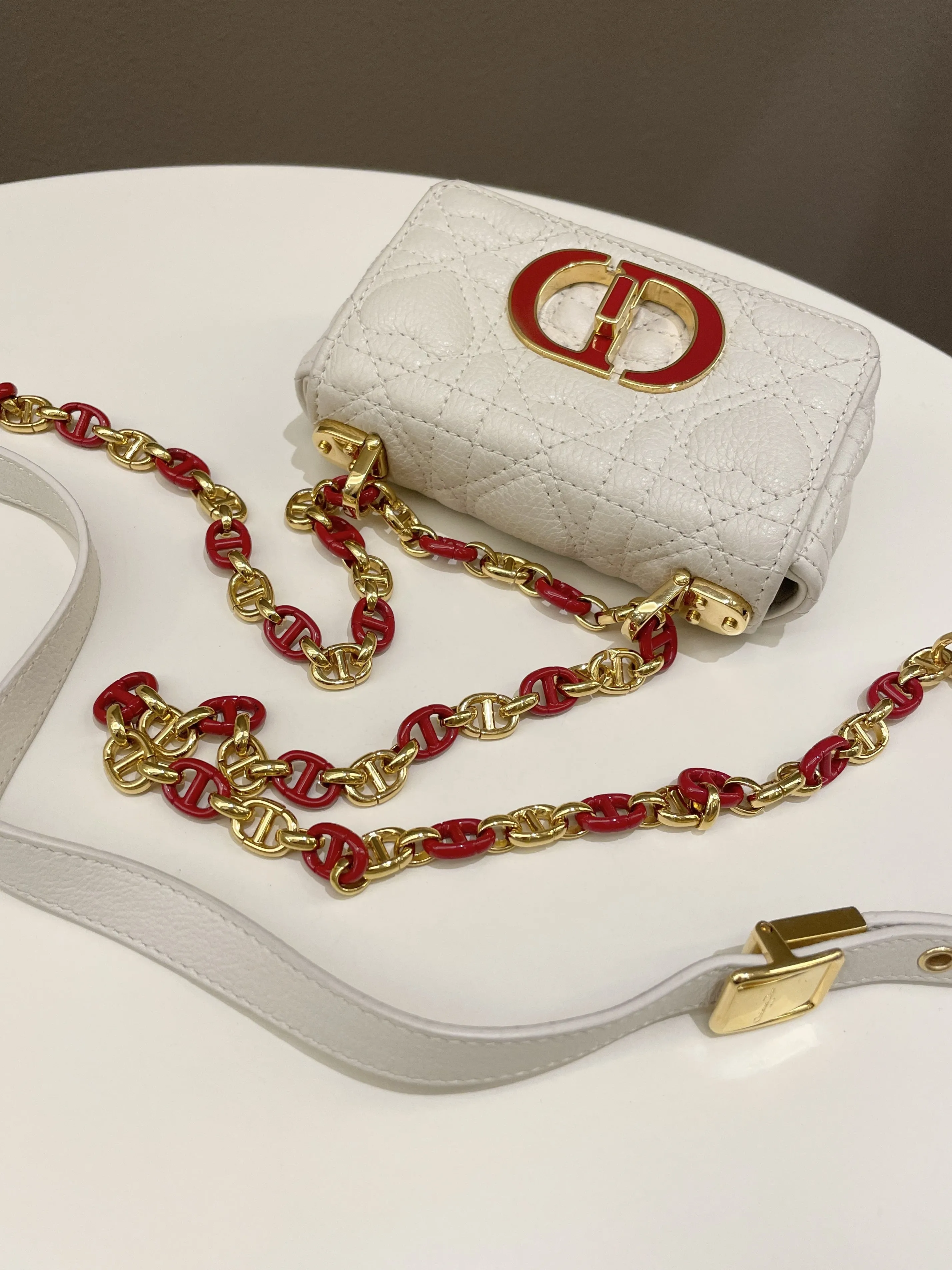 Dior Micro Cannage Caro Bag White Grain Calfskin