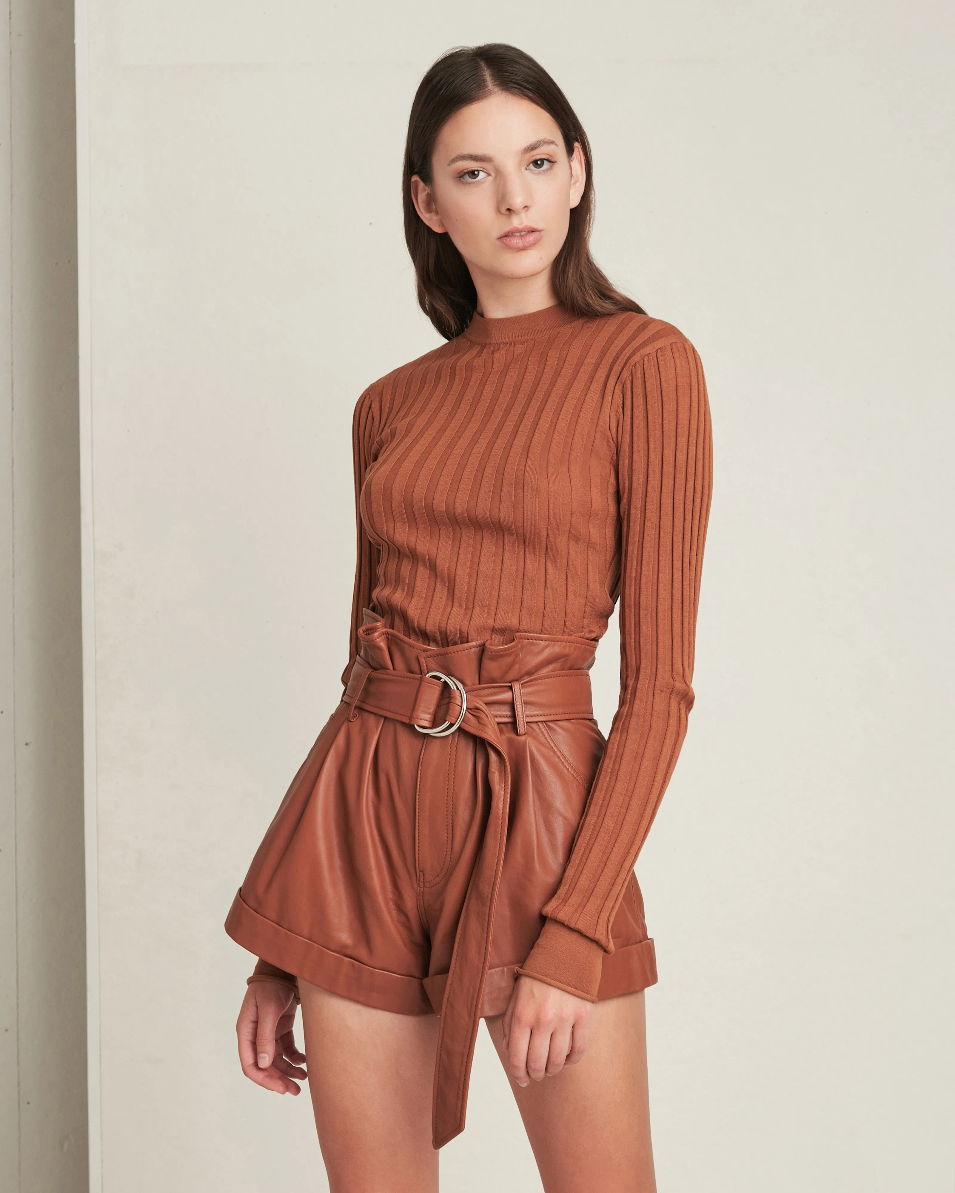 Dixon Paper Bag Leather Short in Sienna