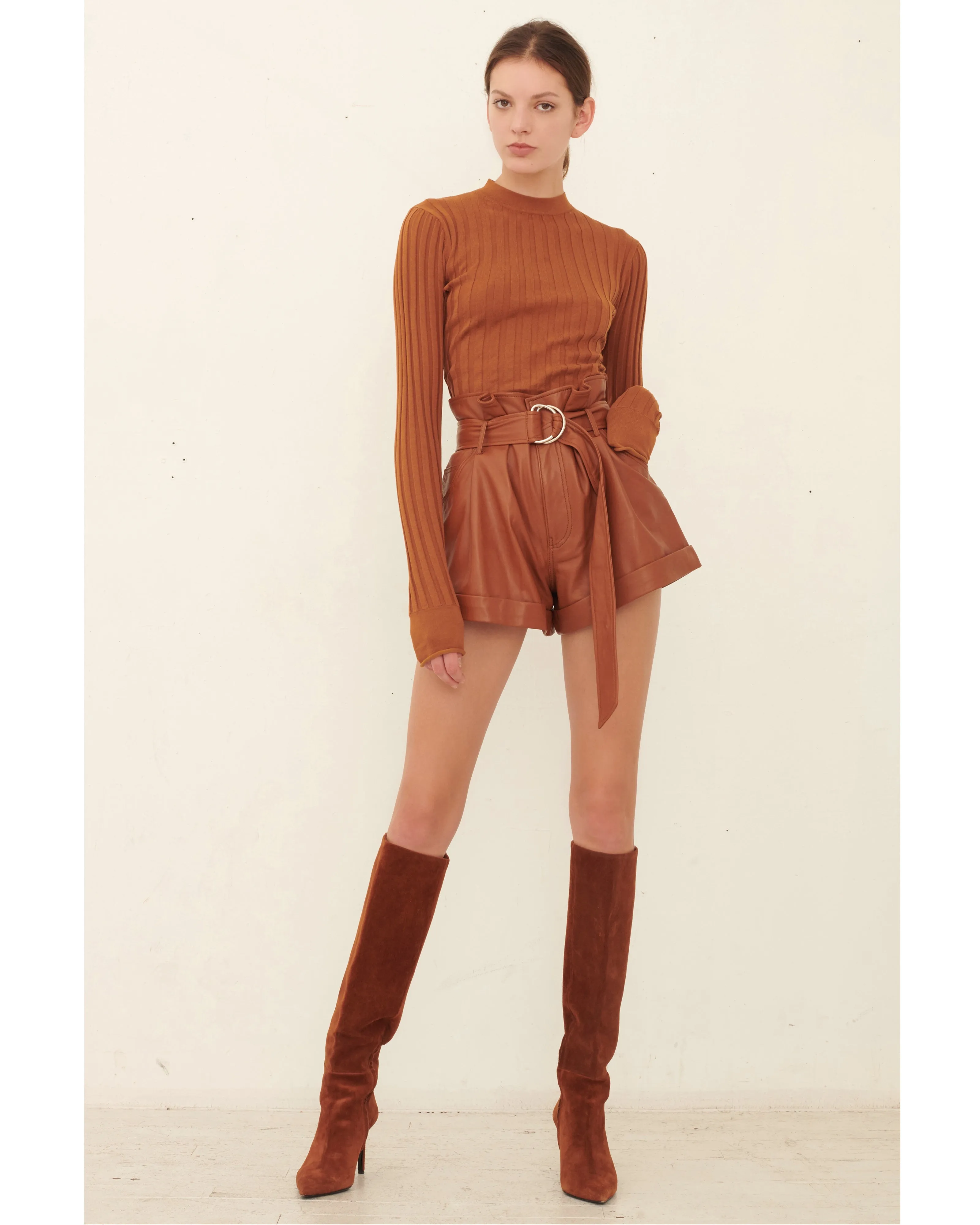 Dixon Paper Bag Leather Short in Sienna
