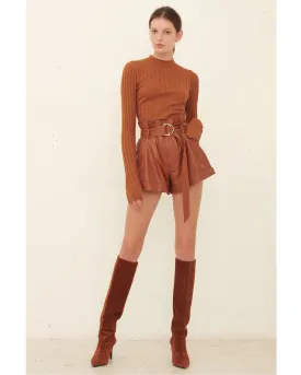 Dixon Paper Bag Leather Short in Sienna