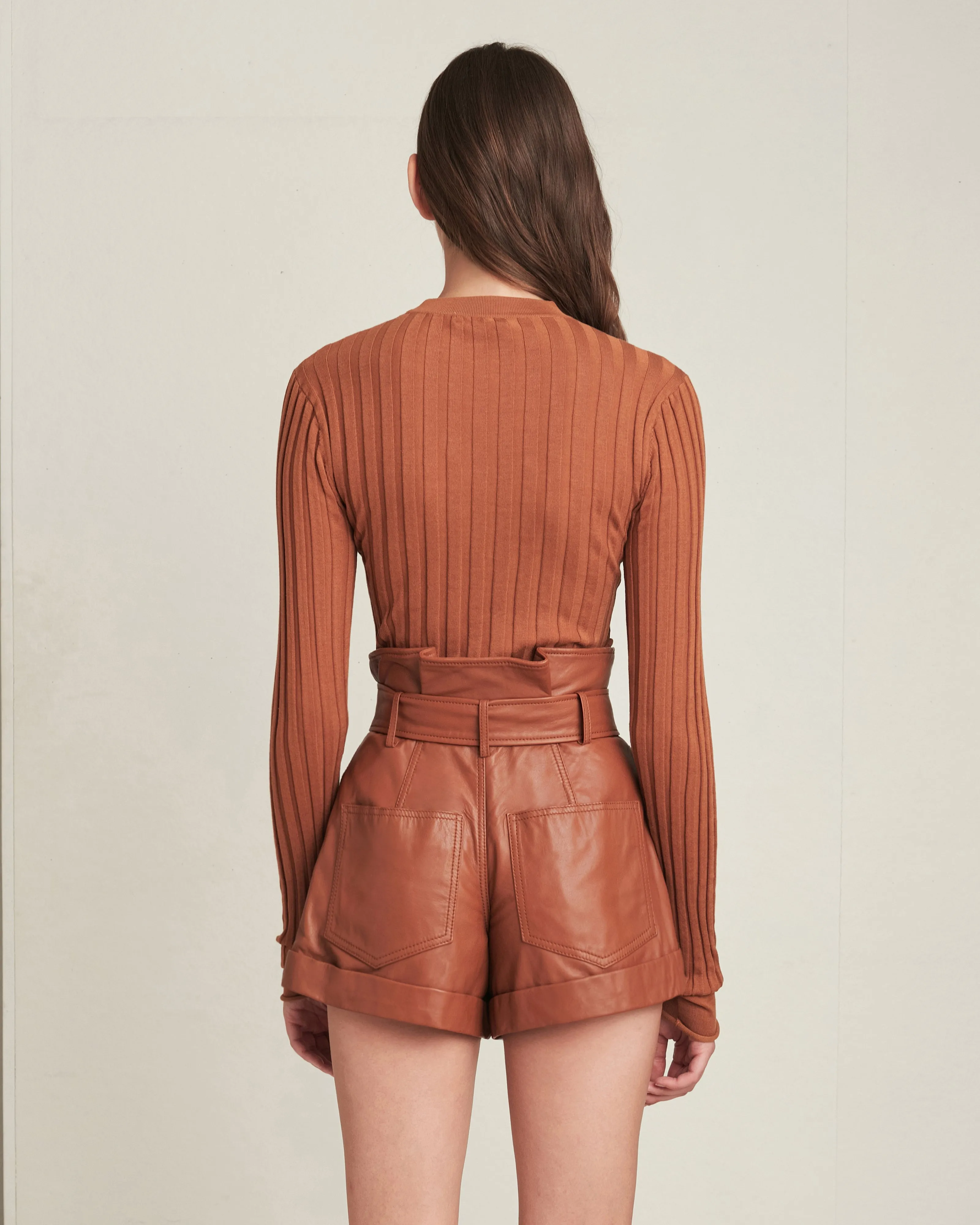 Dixon Paper Bag Leather Short in Sienna