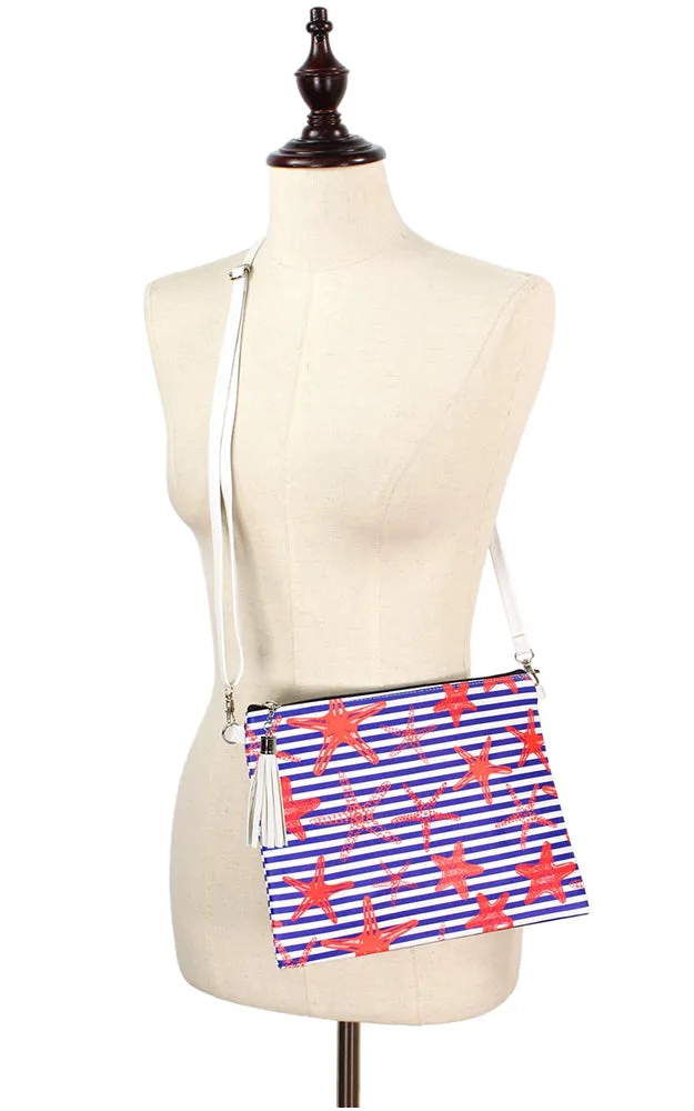 EAB9356 Navy Starfish Print Crossbody/Clutch (L)