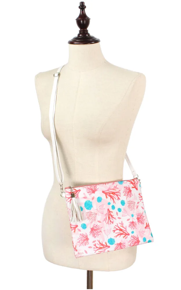EAB9357 Pink Coral Print Crossbody/Clutch (L)
