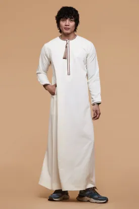Eggshell Cream & Caramel Brown Omani Thobe