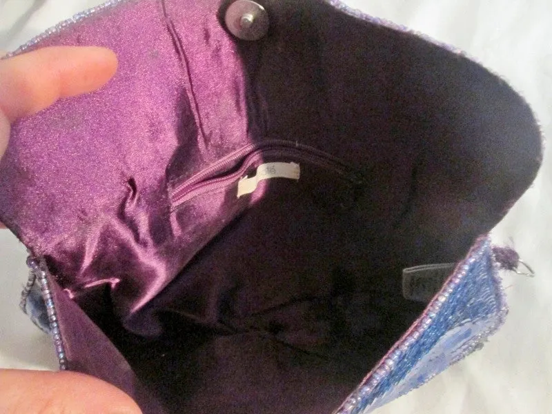 EUC ECOTE EVENING BAG Clutch Sequin Purse Case Pouch PURPLE BLACK Vegan