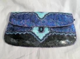 EUC ECOTE EVENING BAG Clutch Sequin Purse Case Pouch PURPLE BLACK Vegan
