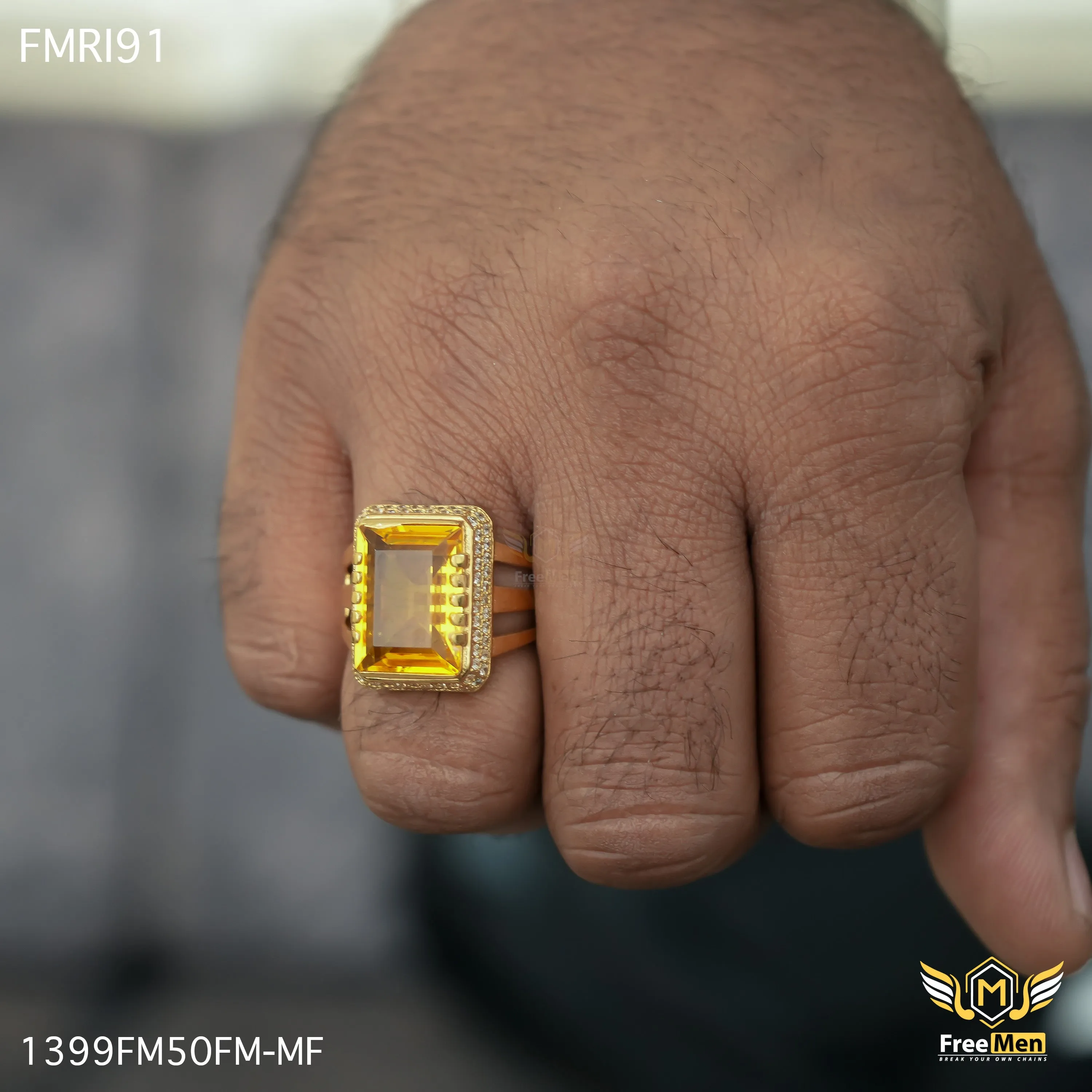 Freemen fabulous yellow stone Golden ring design for men - FMRI91